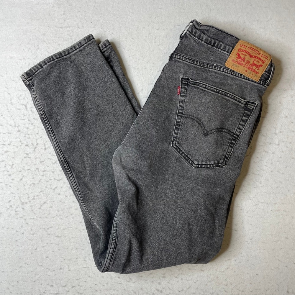 Levi's 505 Regular Fit Jeans Mens 36x32 Gray Denim 00505-2178 Stretch